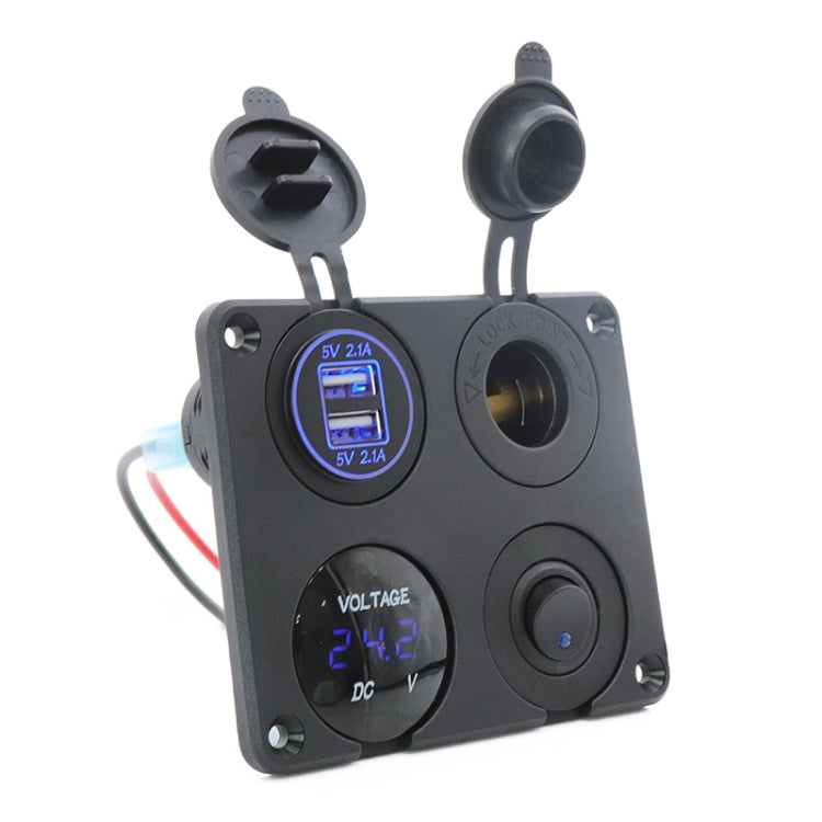 Automobile Motorcycle Ship Modified Universal Dual USB Socket Voltage Measuring Machine Switch 4 In 1 Combined Panel