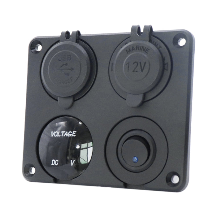 Automobile Motorcycle Ship Modified Universal Dual USB Socket Voltage Measuring Machine Switch 4 In 1 Combined Panel