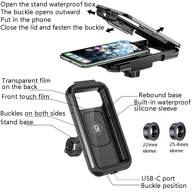 Kewig Bicycle Motorcycle Waterproof Box Mobile Phone Bracket Riding Touch Mobile Phone Fixed Seat