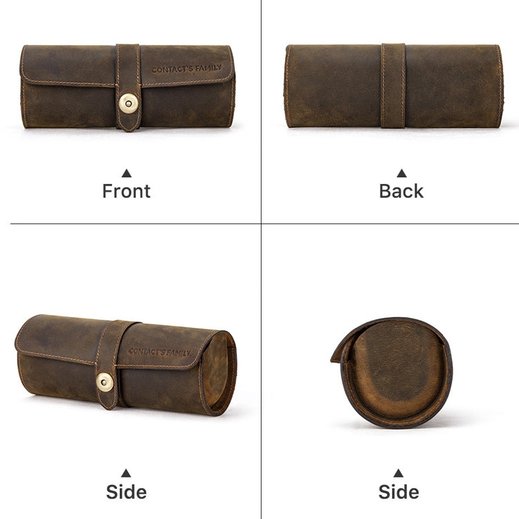 CONTACTS FAMILY CF1117  Retro Crazy Horse Texture Leather Watch Box Round Buckle Storage Box,Capacity: Can Hold 3 Watches