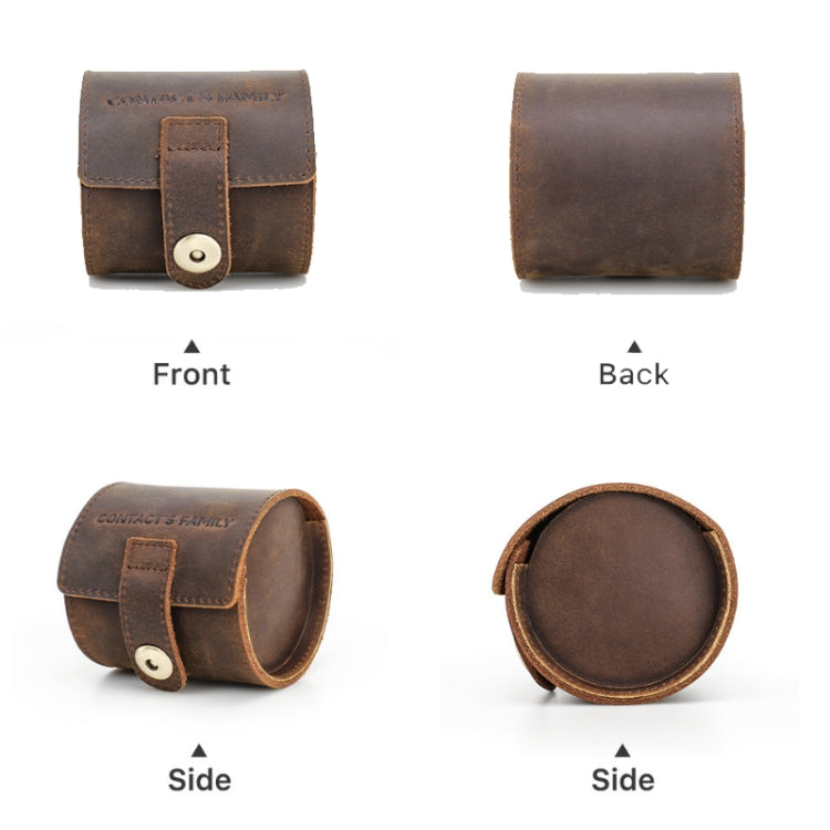 Contacts Family CF1125 Single Watch Position Crazy Horse Leather Watch Box Round Watch Storage Box