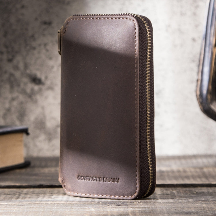 Contacts Family  CF1114 Leather Watch Box Retro Crazy Horse Leather Zipper Couple Watch Bag