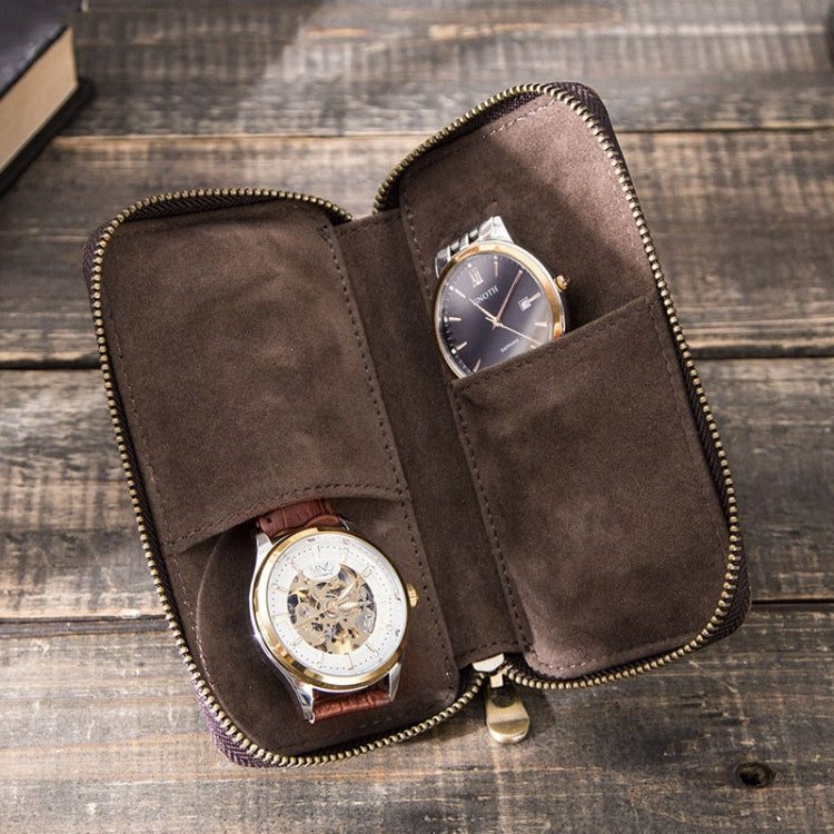 Contacts Family  CF1114 Leather Watch Box Retro Crazy Horse Leather Zipper Couple Watch Bag