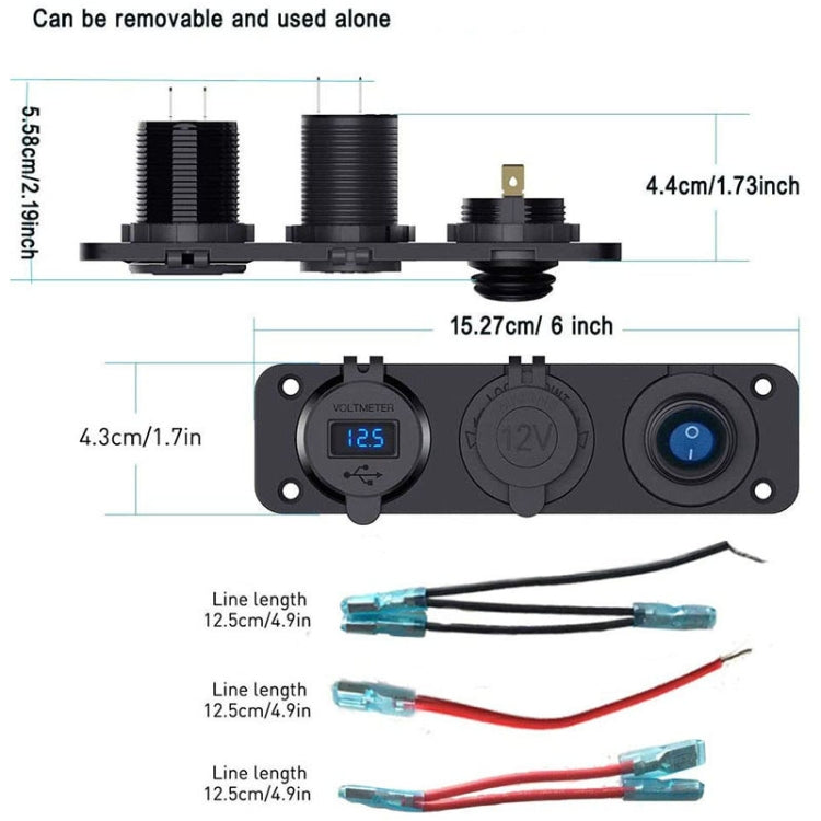 12-24V Car Ship Waterproof USB Charging Cigarette Lighter Master 3 In 1 Combined Panel Switch