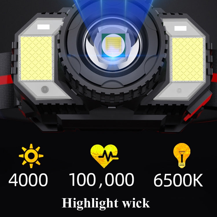 TG-TD009 LED Strong Headlamp Head-Mounted USB Rechargeable Zoom Sensor Headlamp