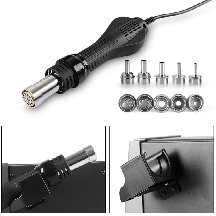 SUGON Hot Air Rework Station LED Display Temperature Adjustable Soldering Station With 5 Nozzles, EU Plug