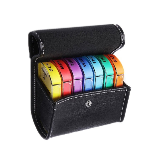 Notebook-Style 28-Compartment Portable Pill Box&Leather Bag