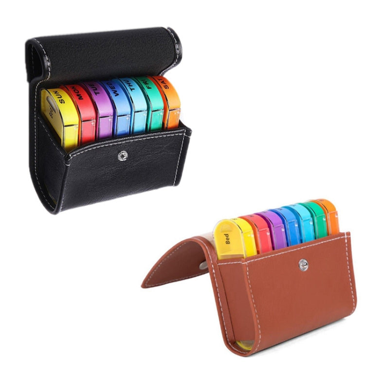 Notebook-Style 28-Compartment Portable Pill Box&Leather Bag