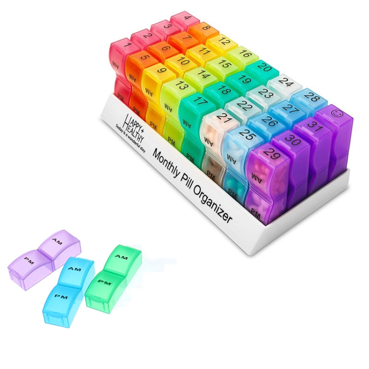 One Month Use 31-Compartment Plastic Colorful Pill Box Family Independent Pill Storage Box