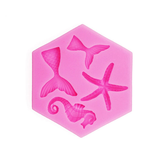 Ocean Series Big And Small Fishtail Starfish Seahorse DIY Baking Liquid Silicone Mold, Pink, Gray