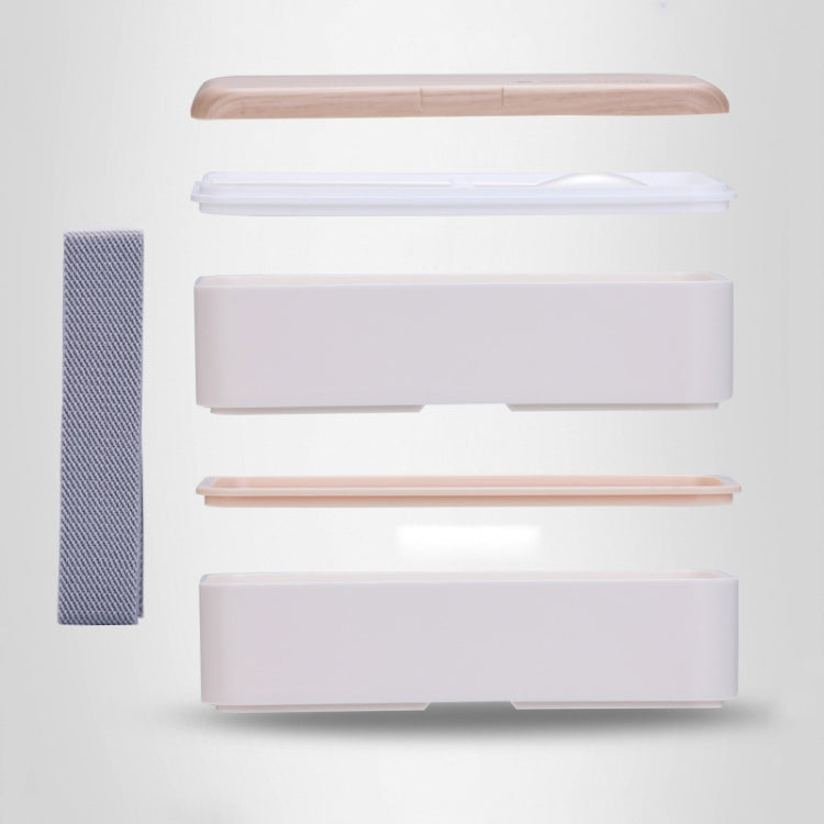 Office Double-layer Separated Lunch Box Wooden Portable Microwaveable Heating Student Bento Box with Cutlery