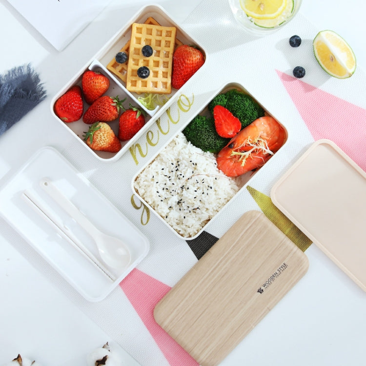 Office Double-layer Separated Lunch Box Wooden Portable Microwaveable Heating Student Bento Box with Cutlery