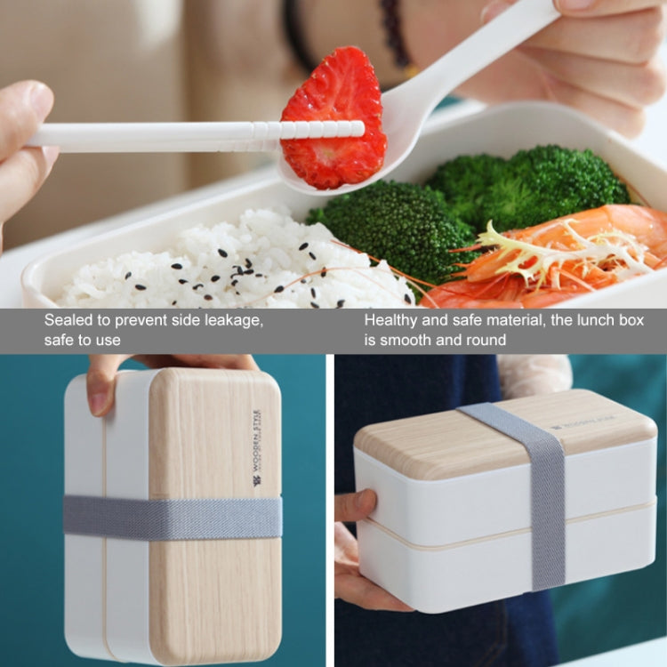 Office Double-layer Separated Lunch Box Wooden Portable Microwaveable Heating Student Bento Box with Cutlery