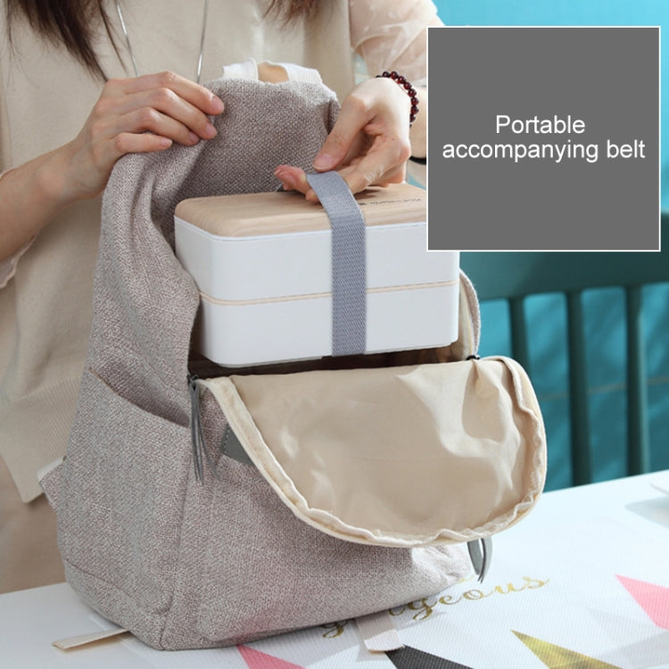 Office Double-layer Separated Lunch Box Wooden Portable Microwaveable Heating Student Bento Box with Cutlery