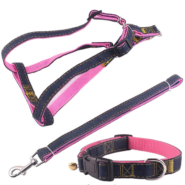 BG-Q1025 Leash+Chest Strap+Collar Thickened Strong Denim Pet Dog Leash Set
