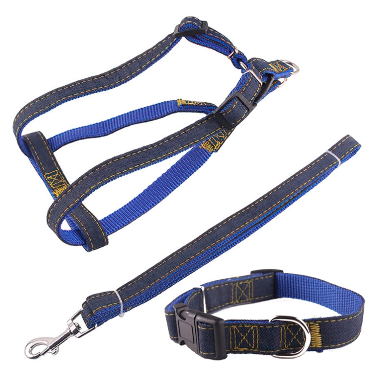 BG-Q1025 Leash+Chest Strap+Collar Thickened Strong Denim Pet Dog Leash Set