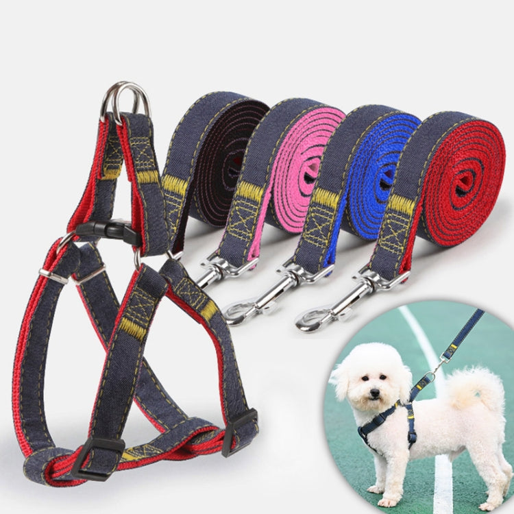 BG-Q1025 Leash+Chest Strap+Collar Thickened Strong Denim Pet Dog Leash Set, S, M, L, XL