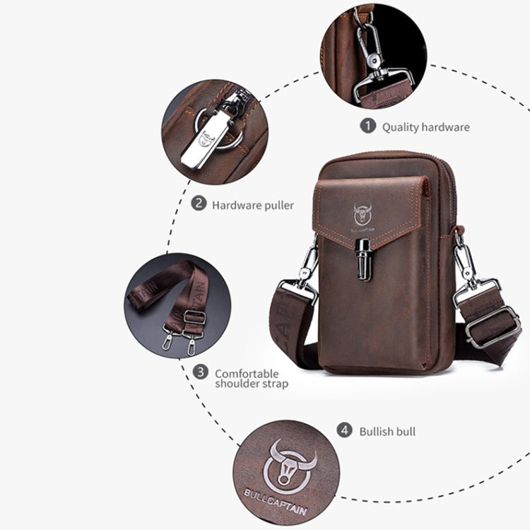 BULL CAPTAIN 076 Retro Leather Mobile Phone Waist Bag Men Leather Messenger Bag
