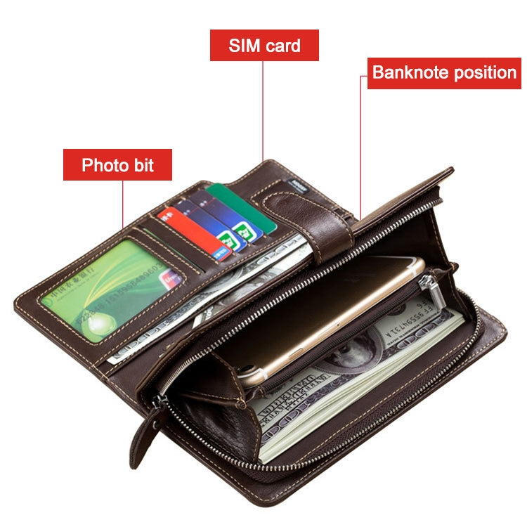 BULL CAPTAIN 028 Long Buckle Retro Cowhide Multi-Function Wallet (Black)