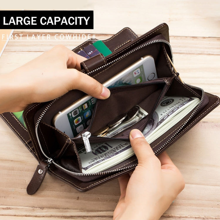 BULL CAPTAIN 028 Long Buckle Retro Cowhide Multi-Function Wallet (Black)