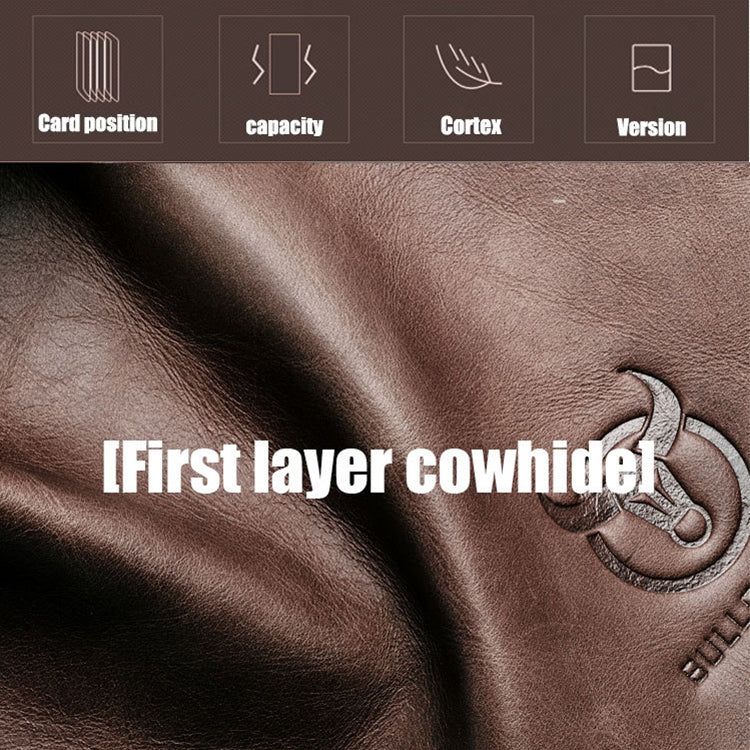 BULL CAPTAIN 028 Long Buckle Retro Cowhide Multi-Function Wallet (Black)