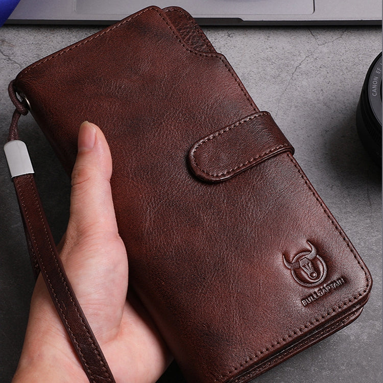 BULL CAPTAIN 028 Long Buckle Retro Cowhide Multi-Function Wallet (Black)