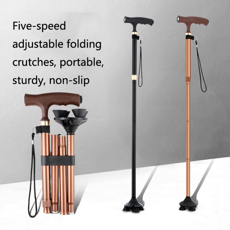 TBS-009 Four-Legged Folding Elderly Crutches Aluminum Alloy Light And Multifunctional Non-Slip Crutches With Light