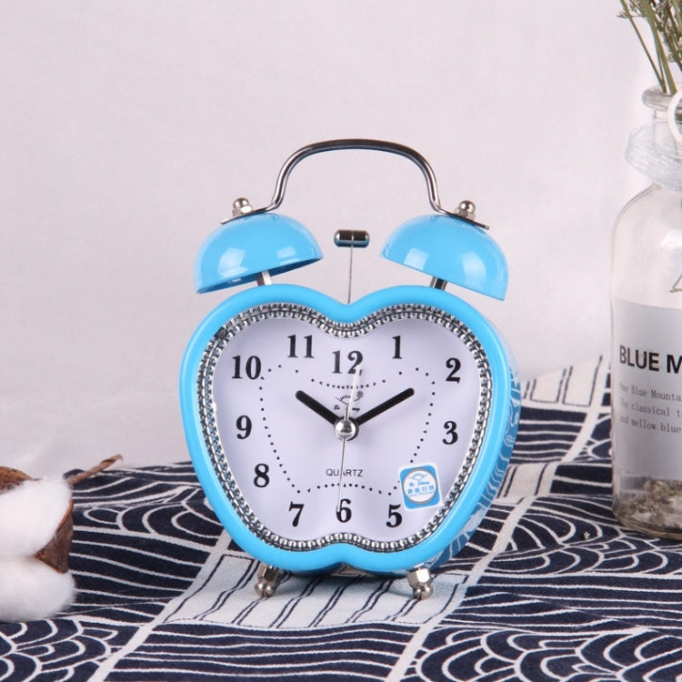 Children Cartoon Apple-Shaped Bedside Mute Desk Clock Metal Bell Digital Alarm Clock