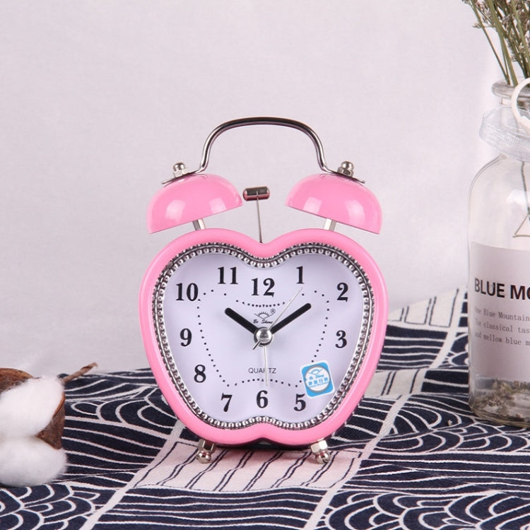 Children Cartoon Apple-Shaped Bedside Mute Desk Clock Metal Bell Digital Alarm Clock