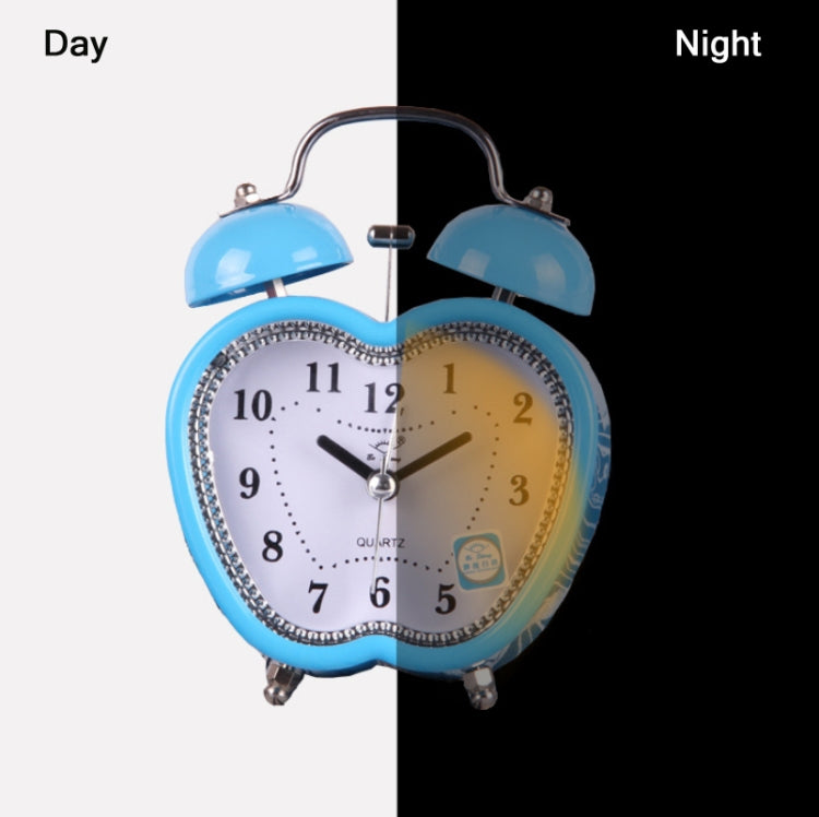 Children Cartoon Apple-Shaped Bedside Mute Desk Clock Metal Bell Digital Alarm Clock