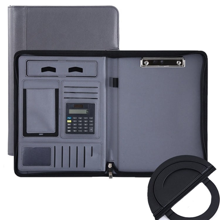 KC601 A4 Multifunctional Portable Folder Business Zipper Bag Leather Folder, Style: