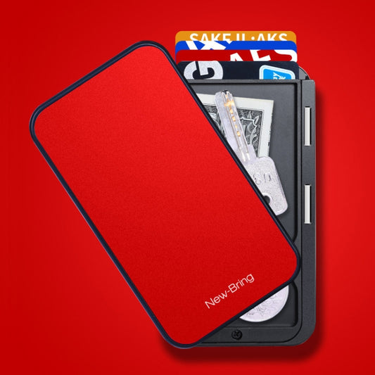New-Bring Metal Card Holder RFID Anti-Theft Magnetic Automatic Shift Business Card Sase Waterproof Wallet, Red, Blue, Carbon Fiber