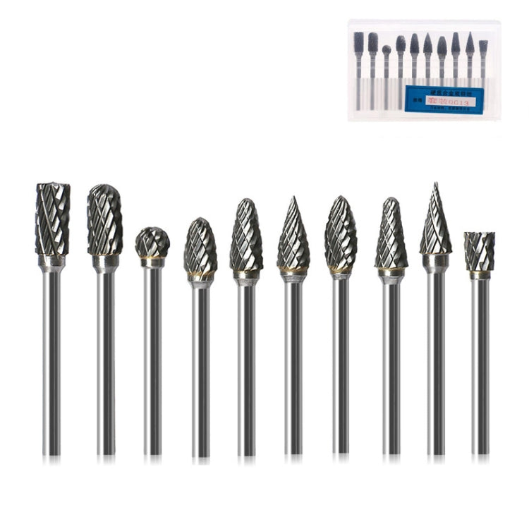 10 PCS / Set Hard Alloy Tungsten Steel Grinding Head Double Pattern Rotating Milling Cutter Head Root Carving Knife, Style: