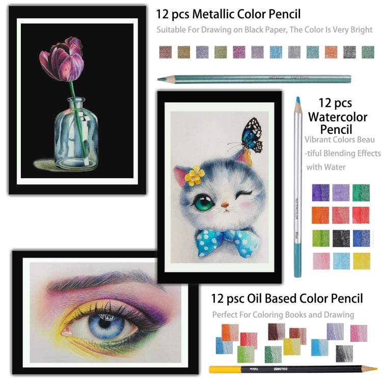 KALOLR YW-PC083  83 in 1 Portable Sketch Tool Water-Soluble Color Lead Metal Color Lead Combination Sketch Drawing Set