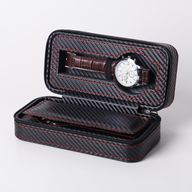 PU Leather Full Carbon Fiber Zipper Watch Bag Watch Storage Display Box, Style: