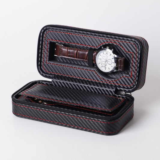 PU Leather Full Carbon Fiber Zipper Watch Bag Watch Storage Display Box, Style: