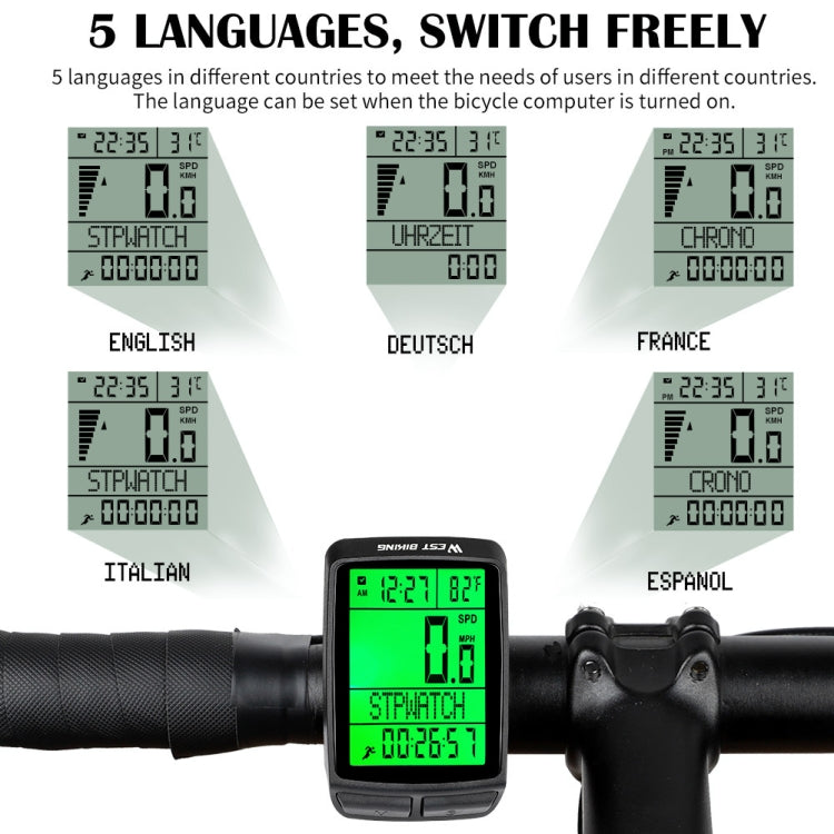 WEST BIKING 5 Languages Bicycle Waterproof Backlight Multifunction Wireless Odometer Speedometer