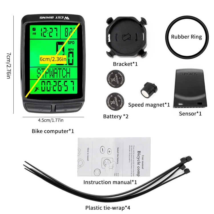 WEST BIKING 5 Languages Bicycle Waterproof Backlight Multifunction Wireless Odometer Speedometer