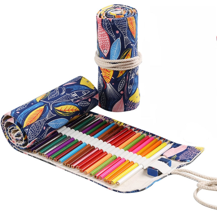 Handmade Canvas Pen Curtain Large-Capacity Pencil Case For Boys And Girls Color Pencil Sketch Stationery Box, 36 Holes, 48 Holes
