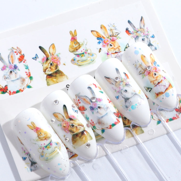 5 PCS Flamingo Nail Stickers Water Decals Cute Animals Rabbit Owl Wraps Flora Watermark Adhesive Decoration Manicure