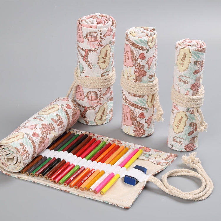 Tower Canvas Handmade Pen Curtain Roll Pen Bag  Sketch Color Pencil Bag