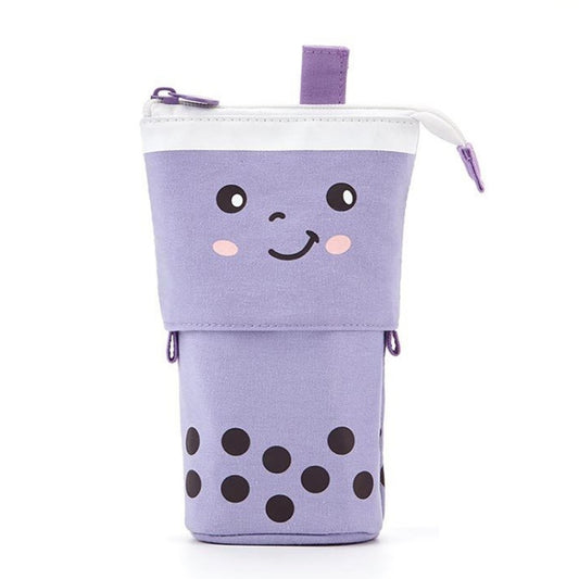ANGOO Cute Girl Heart Multifunctional Pen Holder Stationery Retractable Storage Bag, Taro Milk Tea, Peach Milk Tea, Blue Silk Velvet Tea, Coffee Milk Tea, Mango Tea, Pink Wave Point, Gray Wave Point, Blue Point, Black Point, Pink (Canvas + PU)