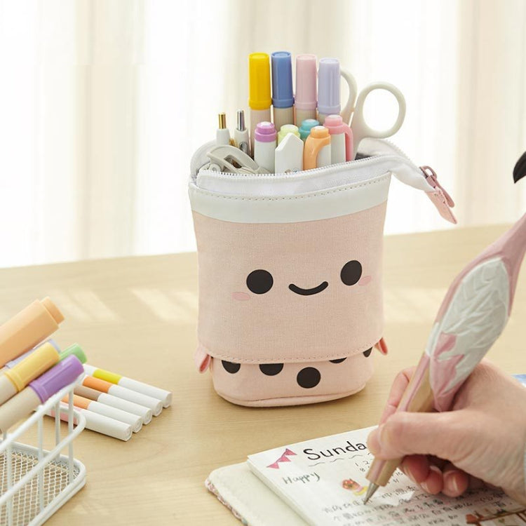ANGOO Cute Girl Heart Multifunctional Pen Holder Stationery Retractable Storage Bag, Taro Milk Tea, Peach Milk Tea, Blue Silk Velvet Tea, Coffee Milk Tea, Mango Tea, Pink Wave Point, Gray Wave Point, Blue Point, Black Point, Pink (Canvas + PU)         ...