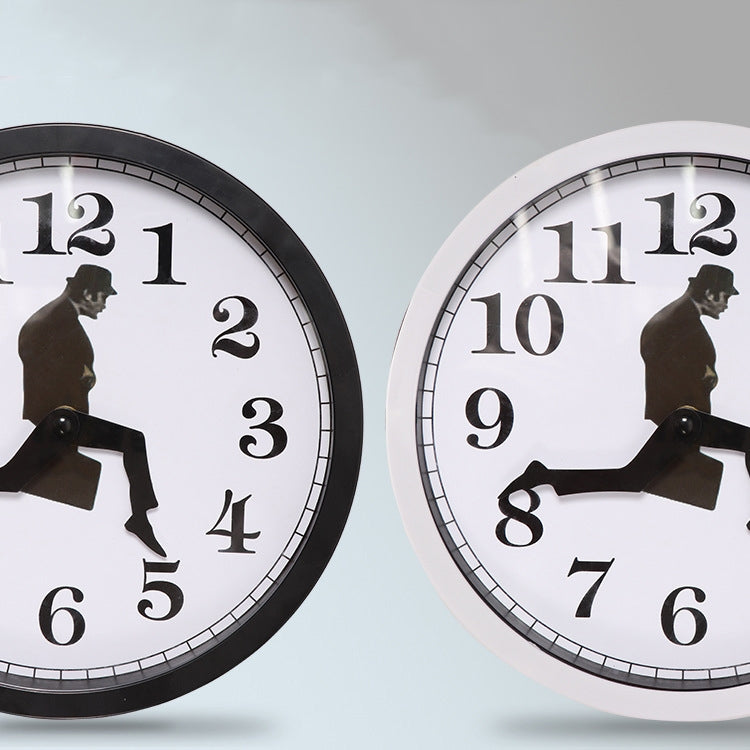 Walking Clock Businessman Briefcase Glass Wall Clock Personality Clock Decoration Round Clock