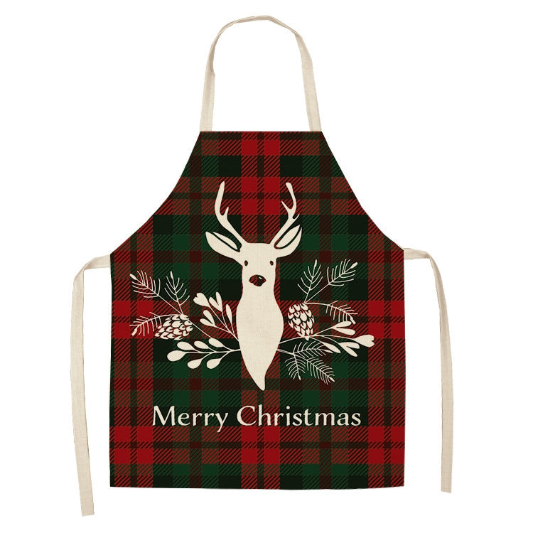 Christmas Plaid Series Cotton And Linen Apron Household Cleaning Overalls