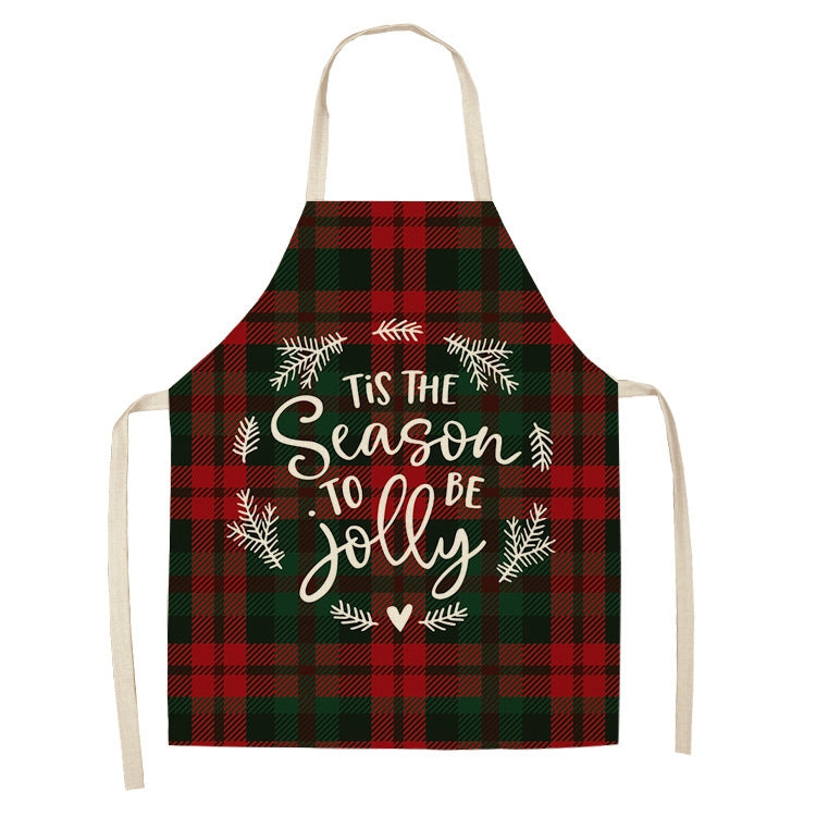 Christmas Plaid Series Cotton And Linen Apron Household Cleaning Overalls