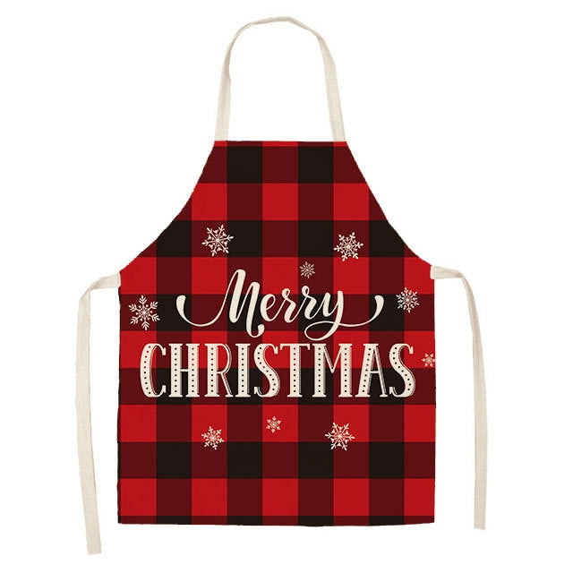 Christmas Plaid Series Cotton And Linen Apron Household Cleaning Overalls