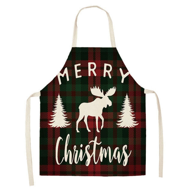 Christmas Plaid Series Cotton And Linen Apron Household Cleaning Overalls