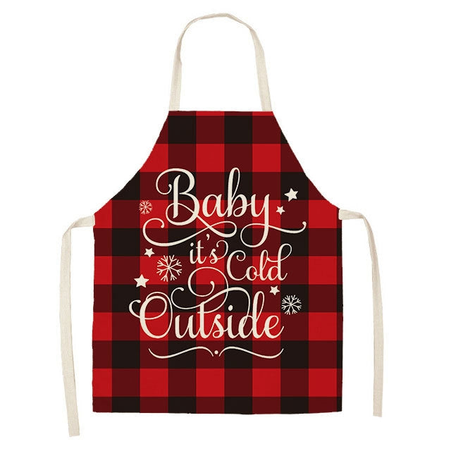 Christmas Plaid Series Cotton And Linen Apron Household Cleaning Overalls, 47 x 38cm