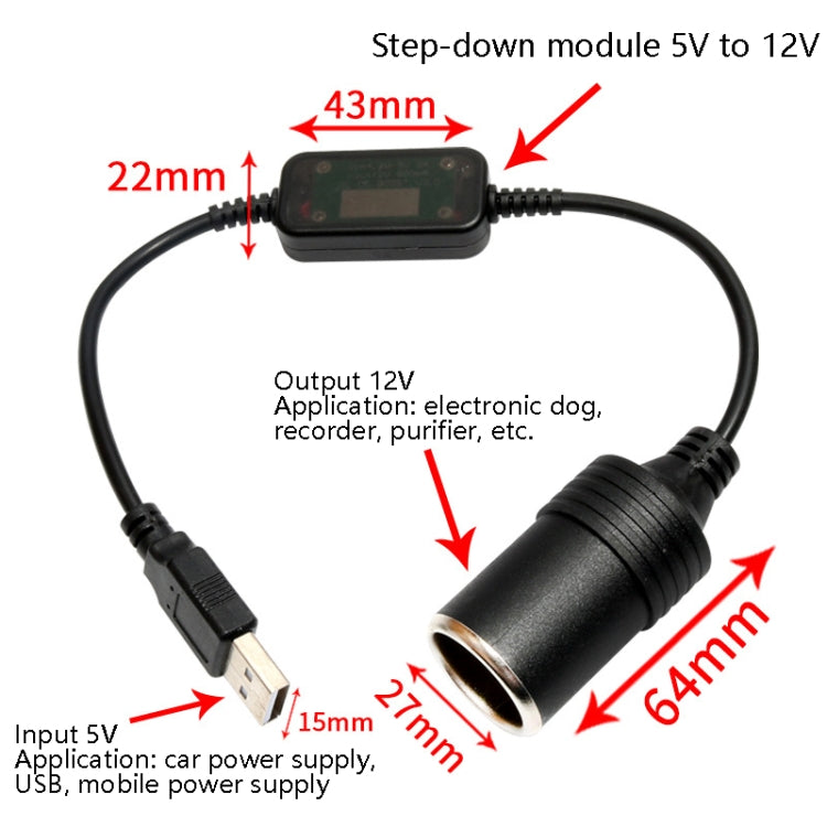 5V Turn 12V USB To Cigarette Lighter Socket Female Head Driving Recorder Mobile Power Cord, Specification: 1.2m